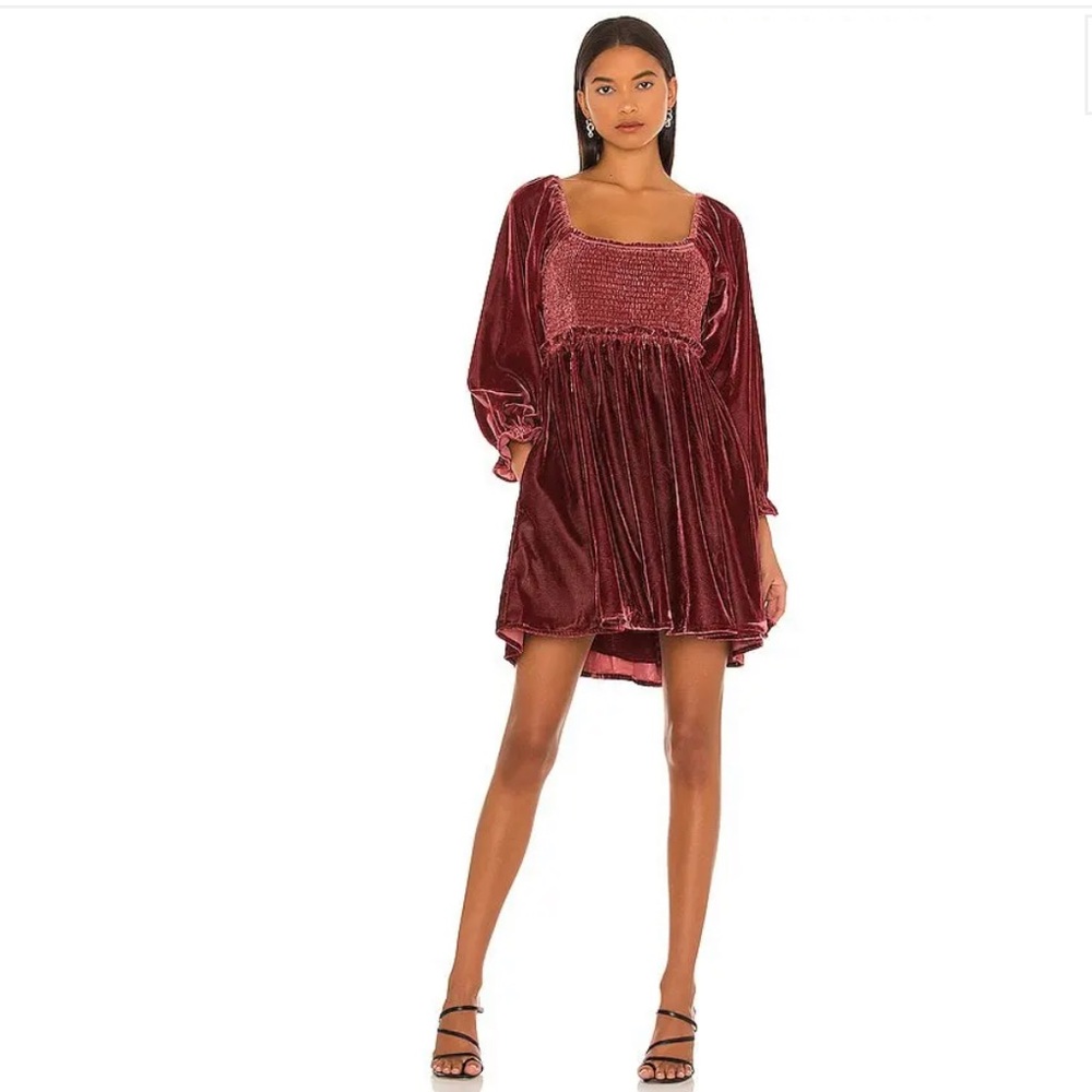 FREE PEOPLE Daphne Velvet Long Sleeve Lace‎ Up Mini Dress Size XS